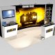 The IM2 trade show exhibit display is a10 x 20 inline and provides product shelving, and a flat screen work station with plenty of writing space. The backlit back wall counter with a large mural graphic, reception counter with space for writing and plenty of storage. View 3