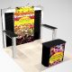 Our BEL10 custom booth design features two slat wall panels with a clean look that frames your super-sized center graphic. The slat wall showcases your products and center mural to shows the benefits! Side return countertops for customer interaction. View 2
