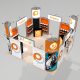 EUR 20x20 island trade show booth rental with product shelving in enclosed space design