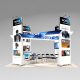 The HOL2020 trade show exhibit design is ideal for meetings, demonstrations and presentation. Customizable with theatre seating or individual work stations. Surrounded by four large, two-sided graphic towers. View 1