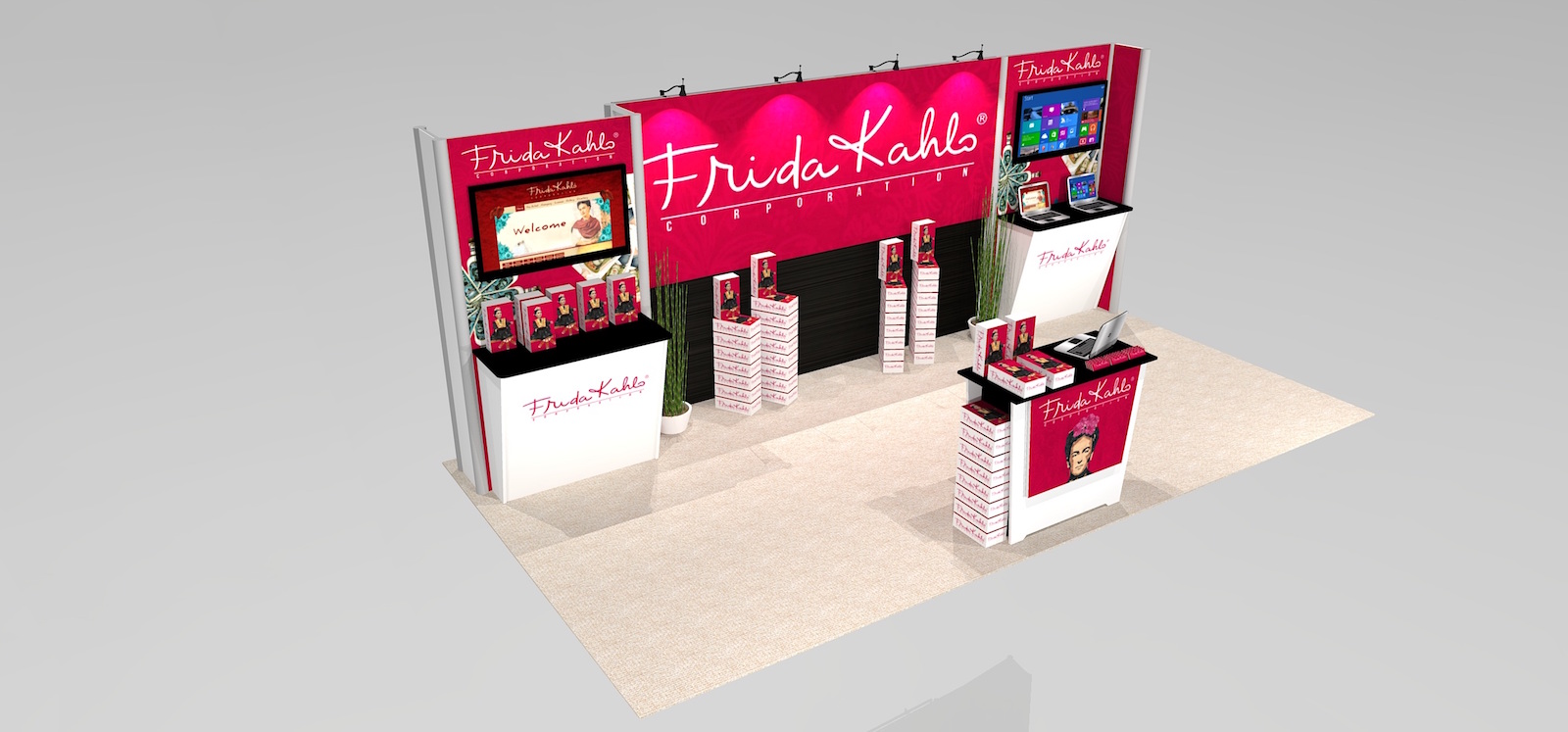 IM11 Trade Show Display with storage and backlit trade show graphics two flatscreens