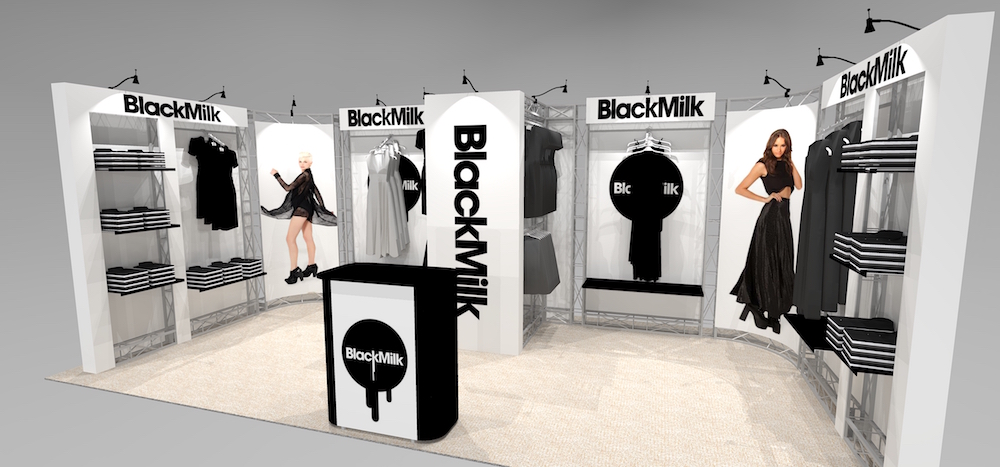 The SAL1020 10’ x 20’ trade show exhibit booth is designed for merchandising clothing and products, and includes a closet! Maximum logo and branding space with plenty of room for shelving, slat wall or your own creative graphics. Full length side walls are designed for the unique show regulations common in the apparel and gift industry. View 3