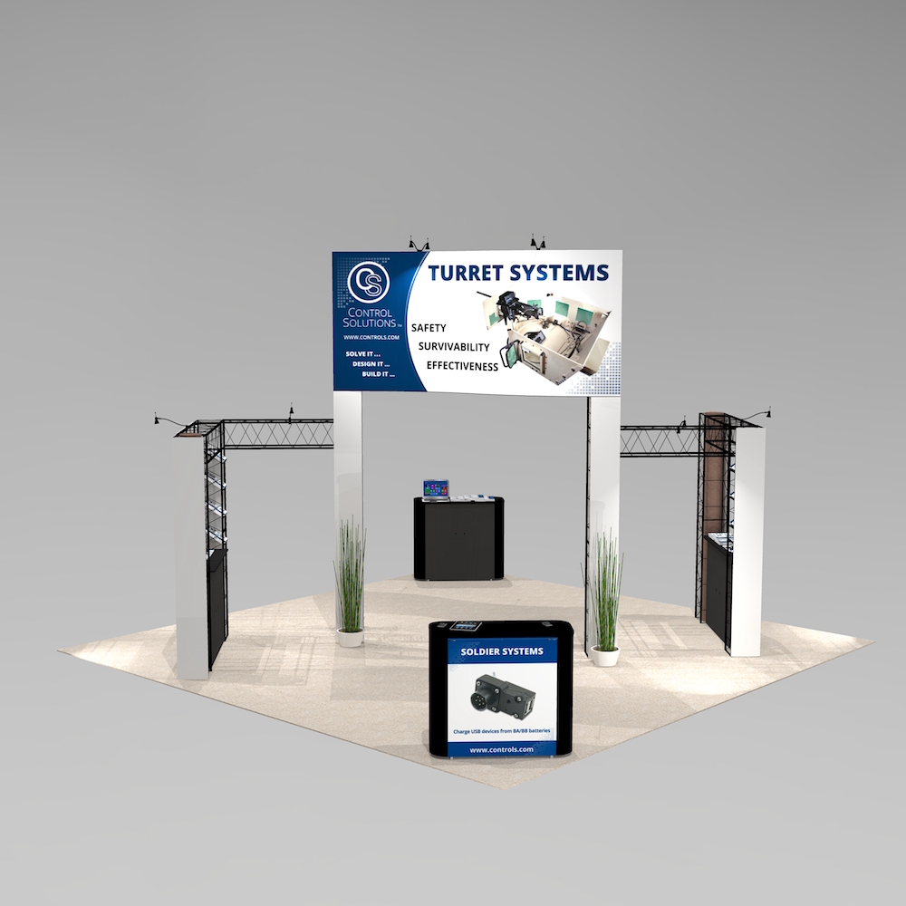 The SAP 2020 is ideal for services, software, and small products. The large overhead sign with ample and open space. Customize with tables, chairs, monitors and other accessories to suit your trade show needs. View 1