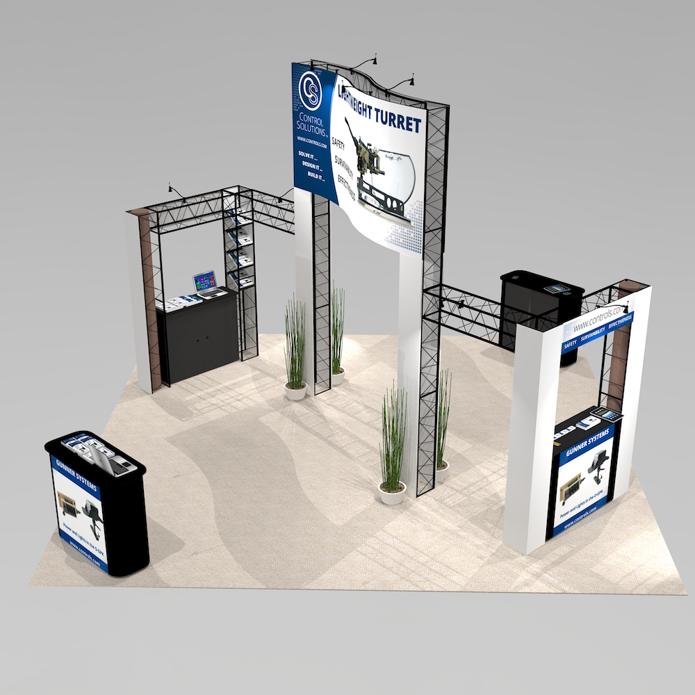 The SAP 2020 is ideal for services, software, and small products. The large overhead sign with ample and open space. Customize with tables, chairs, monitors and other accessories to suit your trade show needs. View 2