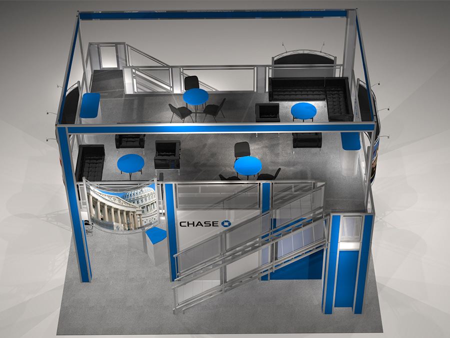 Double Decker trade show exhibit design with workstations TR3030 Graphic Package C