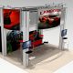 The ME2020 Trade Show Double Deck Exhibit is our most popular design due to its functionality and relatively low cost. A full two story exhibit with great meeting and hospitality spaces and extra-large graphics. View 2