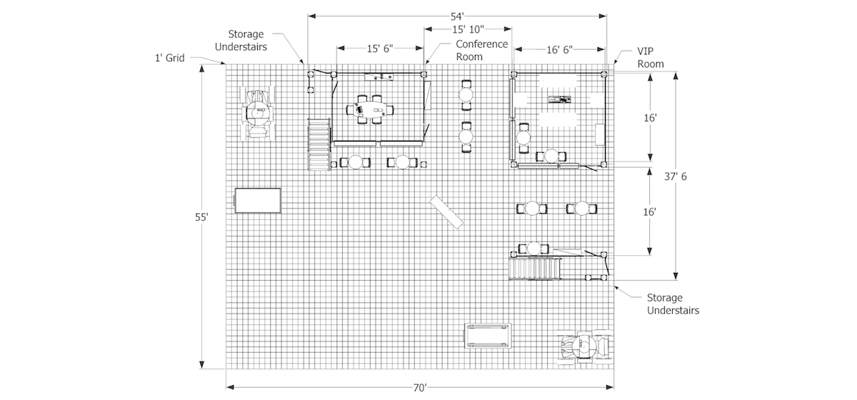 MC4060 Trade Show Multi-Level Double Deck 60 ft open design floor plan