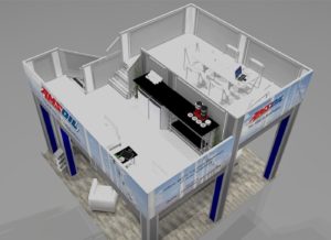 custom two story trade show booth top view