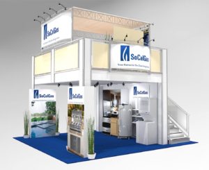 side view of two story double deck trade show exhibit design
