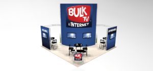 20x20 bulktv large centerpiece graphic with meeting areas create spacious exhibit