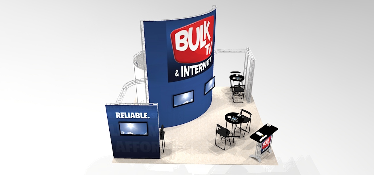 20x20 bulktv large graphic for signage with meeting areas create spacious exhibit