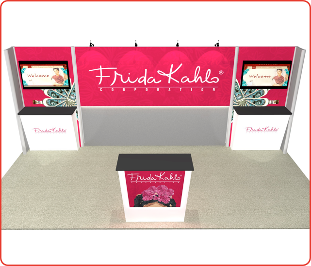 Illustration of graphic option B for 10 x 20 trade show exhibit rental