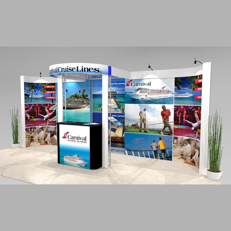 20 ft inline trade show exhibit design with aisle visibility