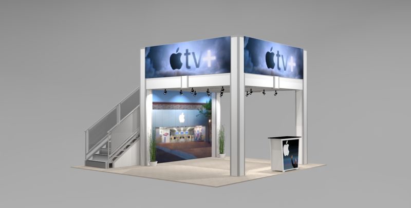 AE2020V1A-DD_Double Deck Trade Show Exhibit Rental with Open Floor Plan in 20 Ft. Space