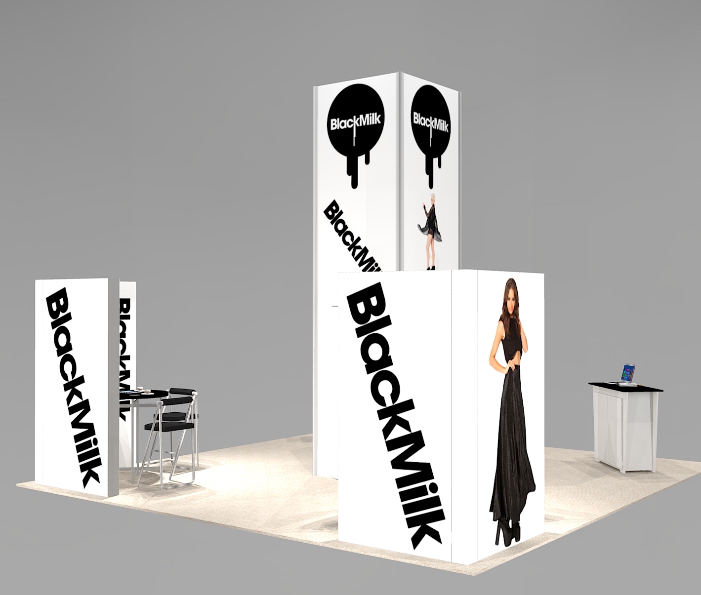 20x20 island booth space exhibit with meeting spaces