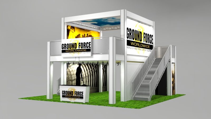 GF3030V3A-DD_Trade Show Double Deck Rental with Meeting Room and Ceiling for 20 Ft. Booth Space