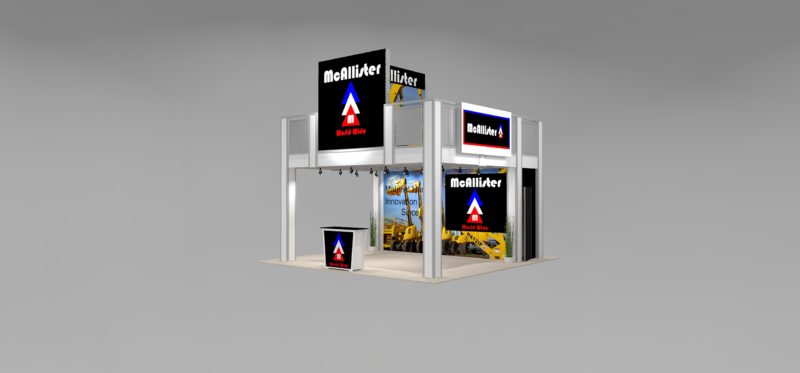 MA2020V3A-DD_Two Story Rental Exhibit for 20 ft Trade Show Booth Space with Two Meeting Rooms and Backlit Logo Graphic