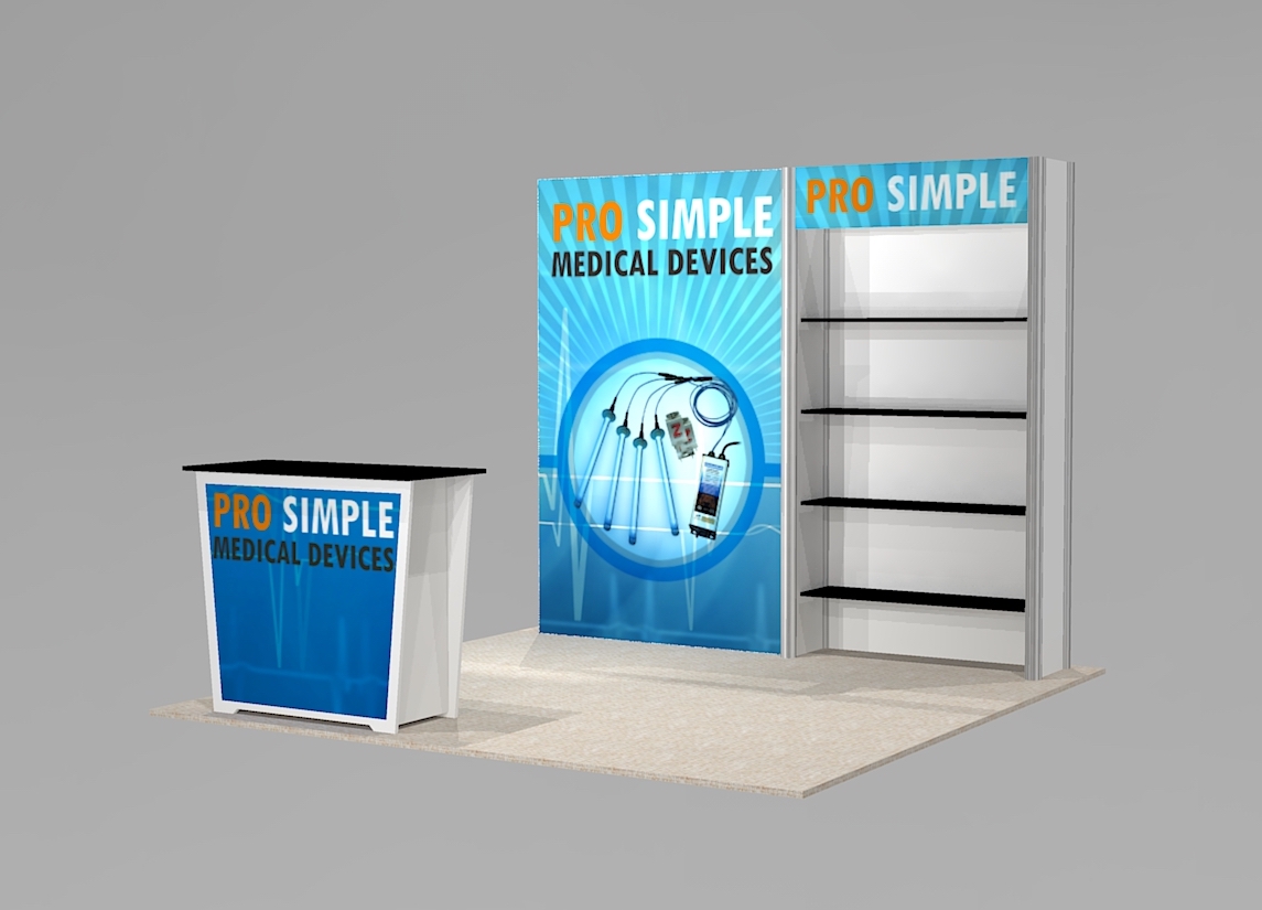Product Display Booth Design with Shelving and Locking Storage